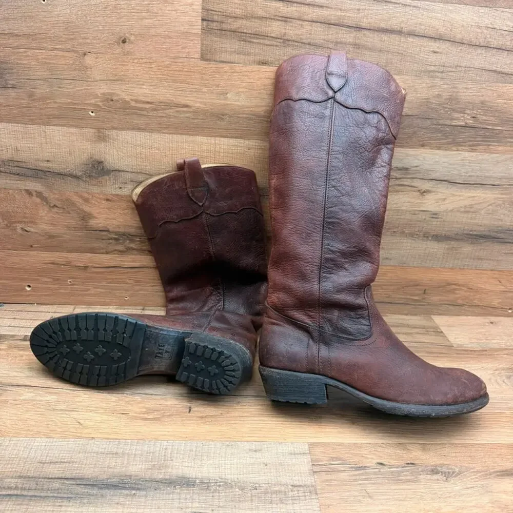 FRYE Carson Lug size 8.5B  Brown Leather campus Riding Boots 77203